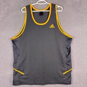 Adidas Shirt Mens 2XL Gray Yellow Climalite Sleeveless Tank Athletic Running